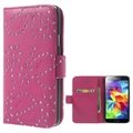 Samsung Galaxy S5 Bling Diamond Wallet Leather Case - Hot Pink